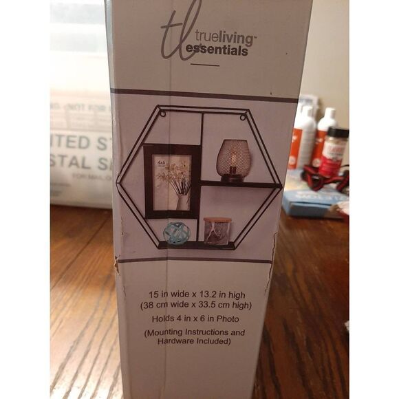 New True Living Black Wall Shelf with 4x6 Photo Frame Wall Home Decor NWOT - Picture 3 of 4